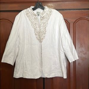 Chico’s White Jaquard Beaded Jacket Size 3